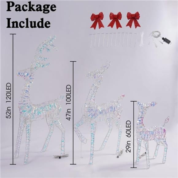 3 Piece Christmas Reindeer Outdoor Decorations with 280 Lights - Picture 5 of 6